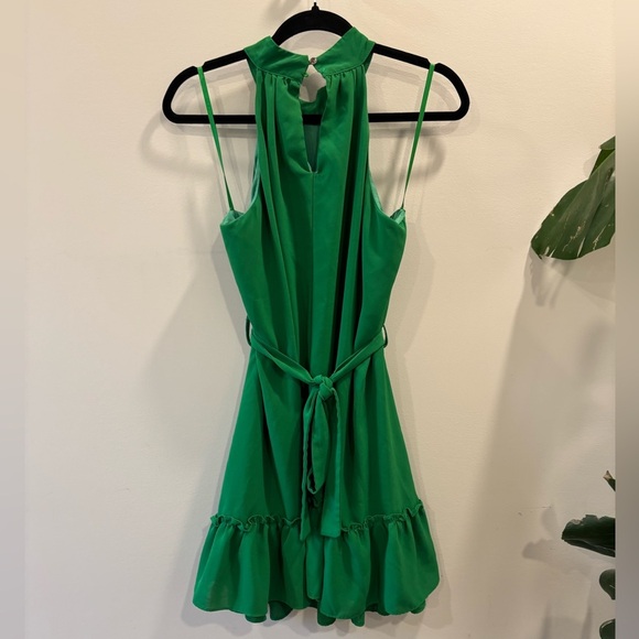 She + Sky Vibrant Green Sleeveless Dress with Ruffle Detail - Picture 2 of 3